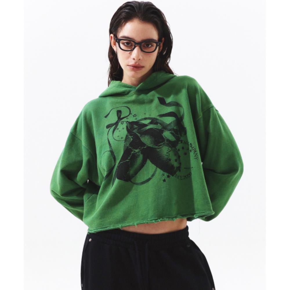 PRENDA BALLET RIBBON ACID WASH CROP HOODIE GREEN PRTFSSH PRENDA BALLET RIBBON ACID WASH CROP HOODIE GREEN PRTFSSH