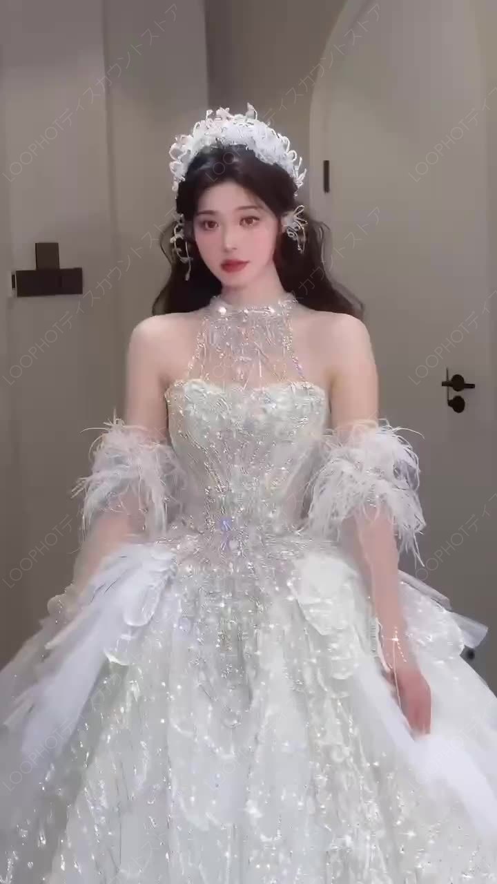 2025新作 高級感 花嫁ロングドレス ウェディングドレス 白長袖 妊婦がカスタマイズ可能 結婚式ワンピース 二次会ドレス 花嫁 パーティードレス 結婚式 ドレス 豪華宮廷風D118-95