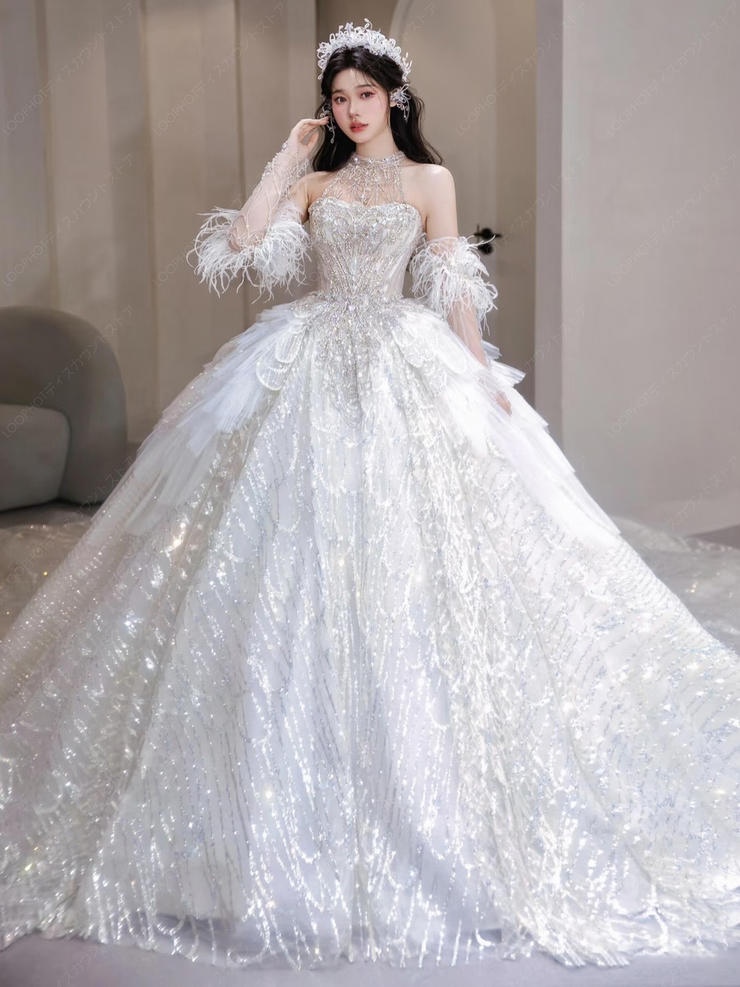 2025新作 高級感 花嫁ロングドレス ウェディングドレス 白長袖 妊婦がカスタマイズ可能 結婚式ワンピース 二次会ドレス 花嫁 パーティードレス 結婚式 ドレス 豪華宮廷風D118-95