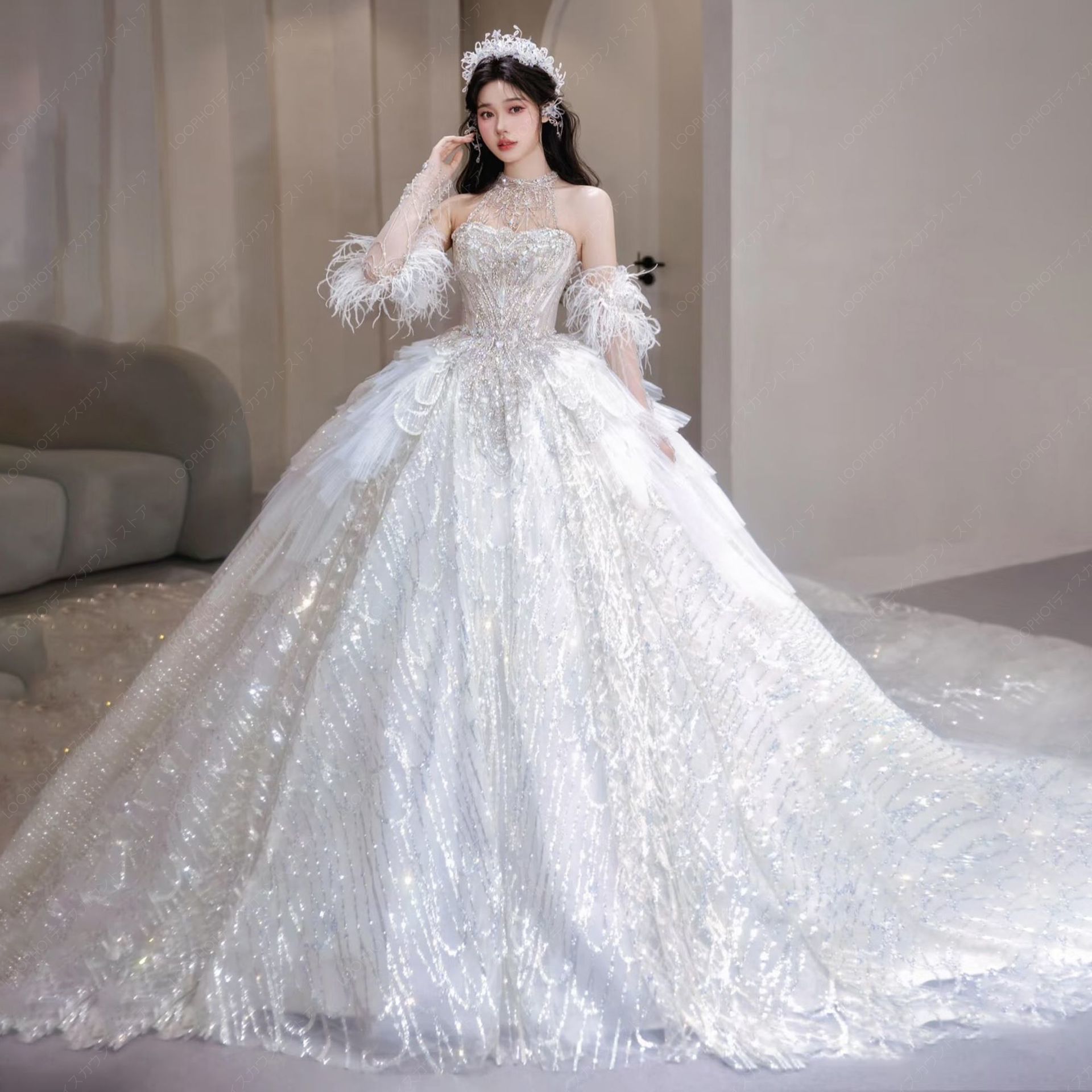 2025新作 高級感 花嫁ロングドレス ウェディングドレス 白長袖 妊婦がカスタマイズ可能 結婚式ワンピース 二次会ドレス 花嫁 パーティードレス 結婚式 ドレス 豪華宮廷風D118-95