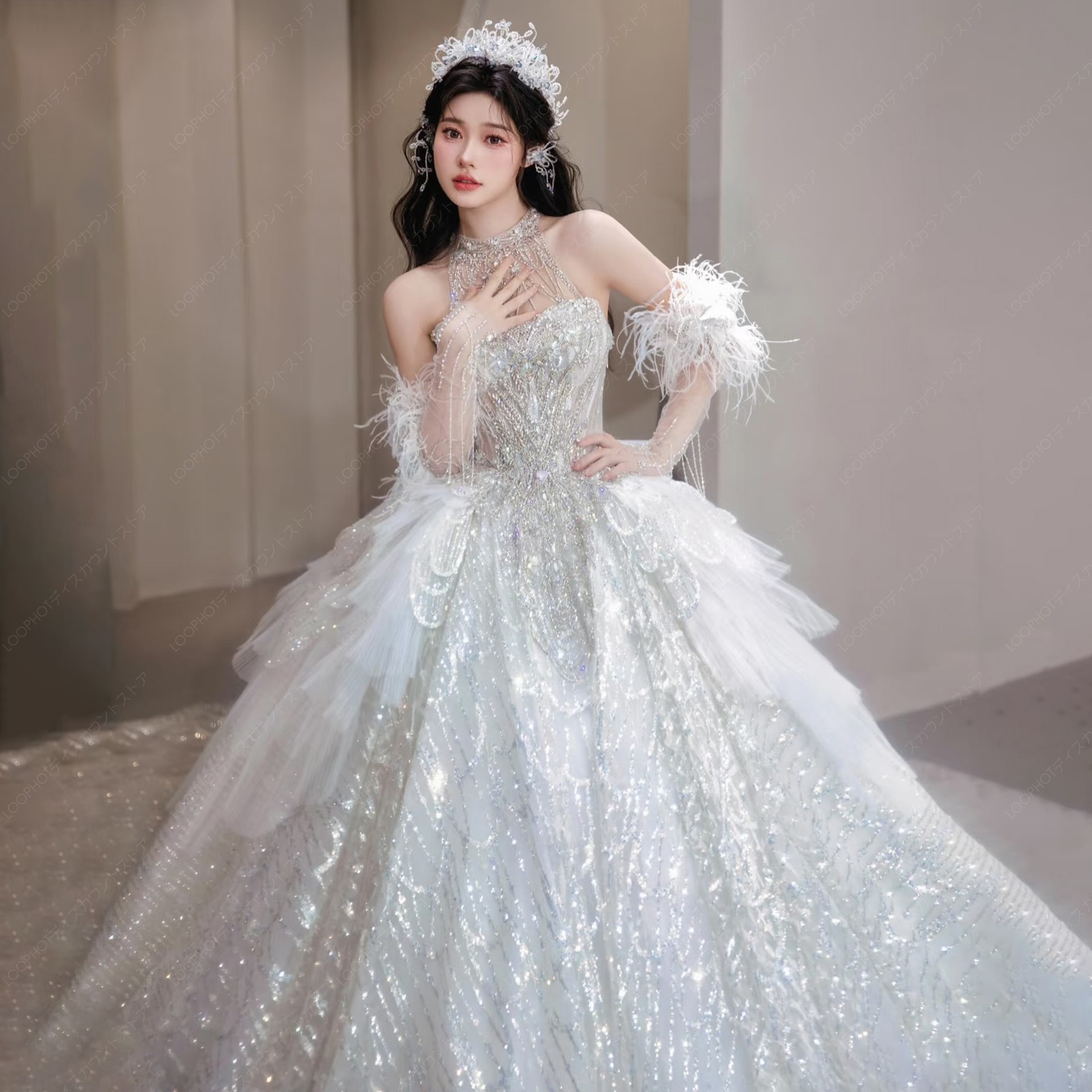 2025新作 高級感 花嫁ロングドレス ウェディングドレス 白長袖 妊婦がカスタマイズ可能 結婚式ワンピース 二次会ドレス 花嫁 パーティードレス 結婚式 ドレス 豪華宮廷風D118-95