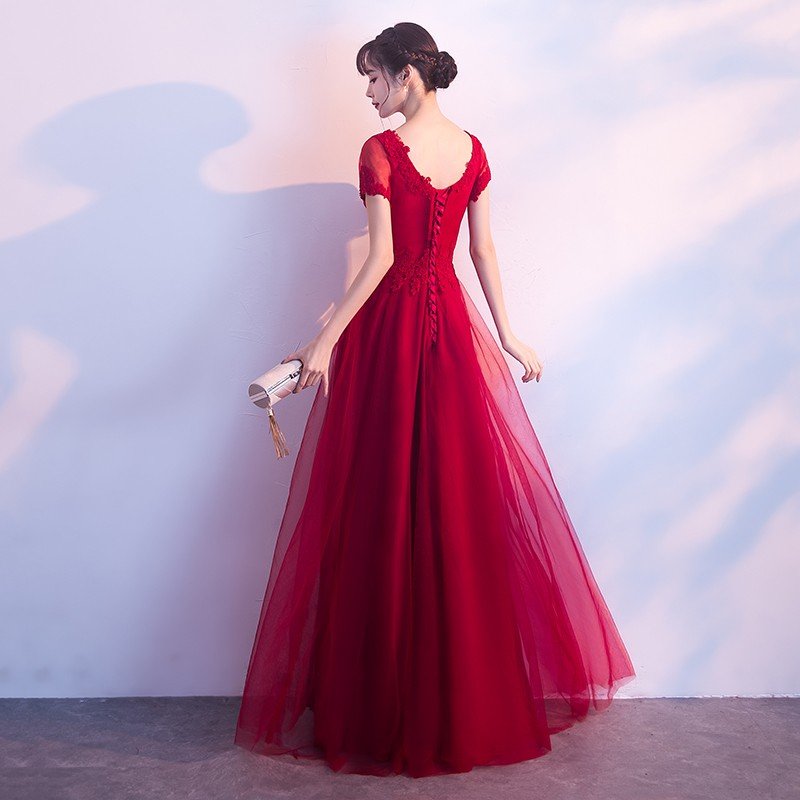 【ハイエンドカスタマイズ】ロングドレス 演奏会 安い カラードレス 赤 花嫁 カクテルドレス 結婚式 イブニングドレス 半袖