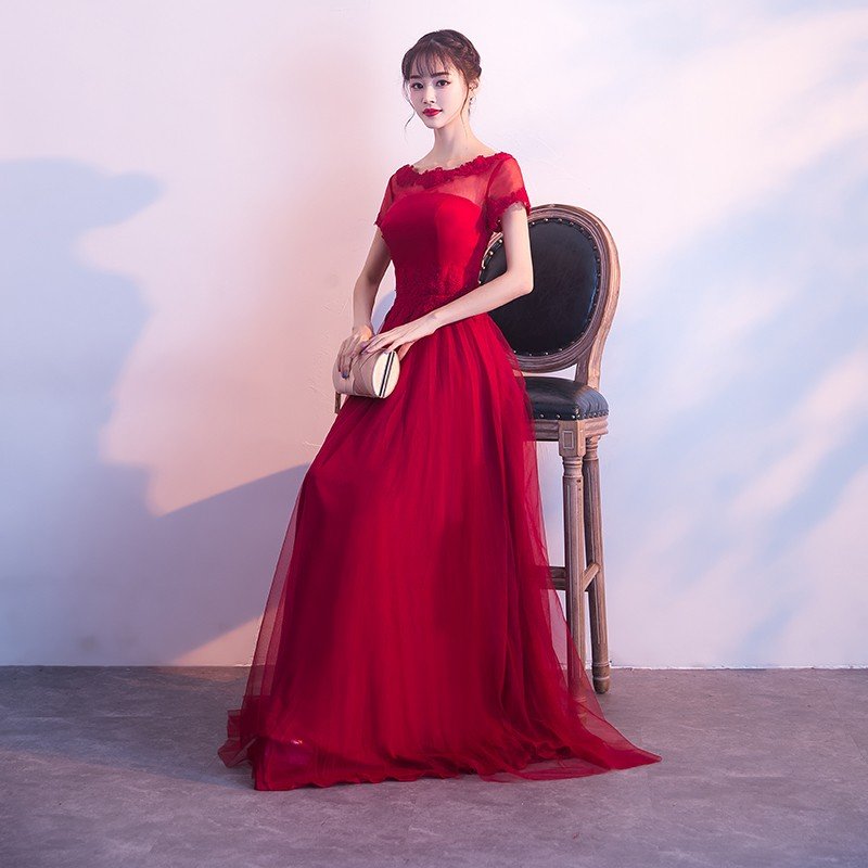 【ハイエンドカスタマイズ】ロングドレス 演奏会 安い カラードレス 赤 花嫁 カクテルドレス 結婚式 イブニングドレス 半袖