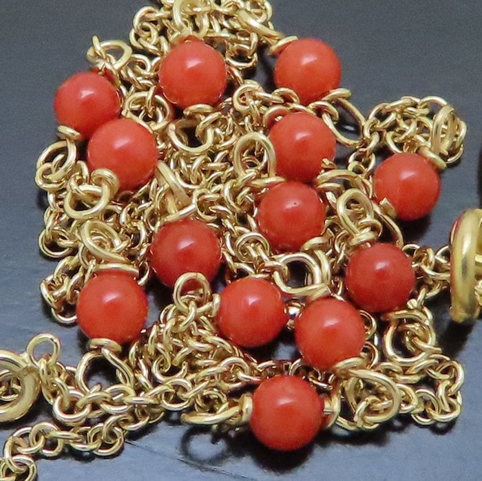 ネックレス 珊瑚 K18YG イエローゴールド/293659【中古】 ネックレス 珊瑚 K18YG イエローゴールド/293659【中古】