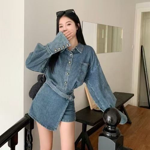 Qoo10] デニム ジャケット ミニスカート セット