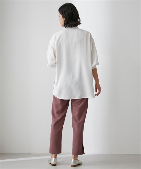 シャツブラウス ビジュー付７分袖ロングシャツ Hana服