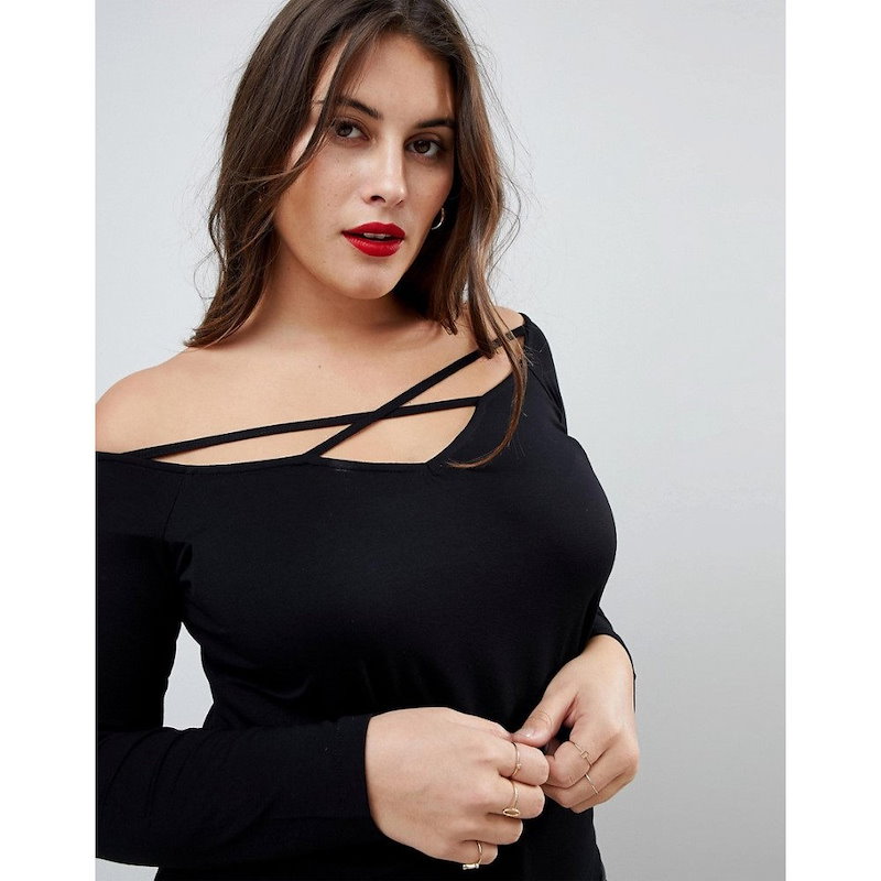 エイソス レディース トップス オフショルダー【ASOS CURVE Off Shoulder Top with Caging Detail and Long Sleeves】Black エイソス レディース トップス オフショルダー【ASOS CURVE Off Shoulder Top with Caging Detail and Long Sleeves】Black