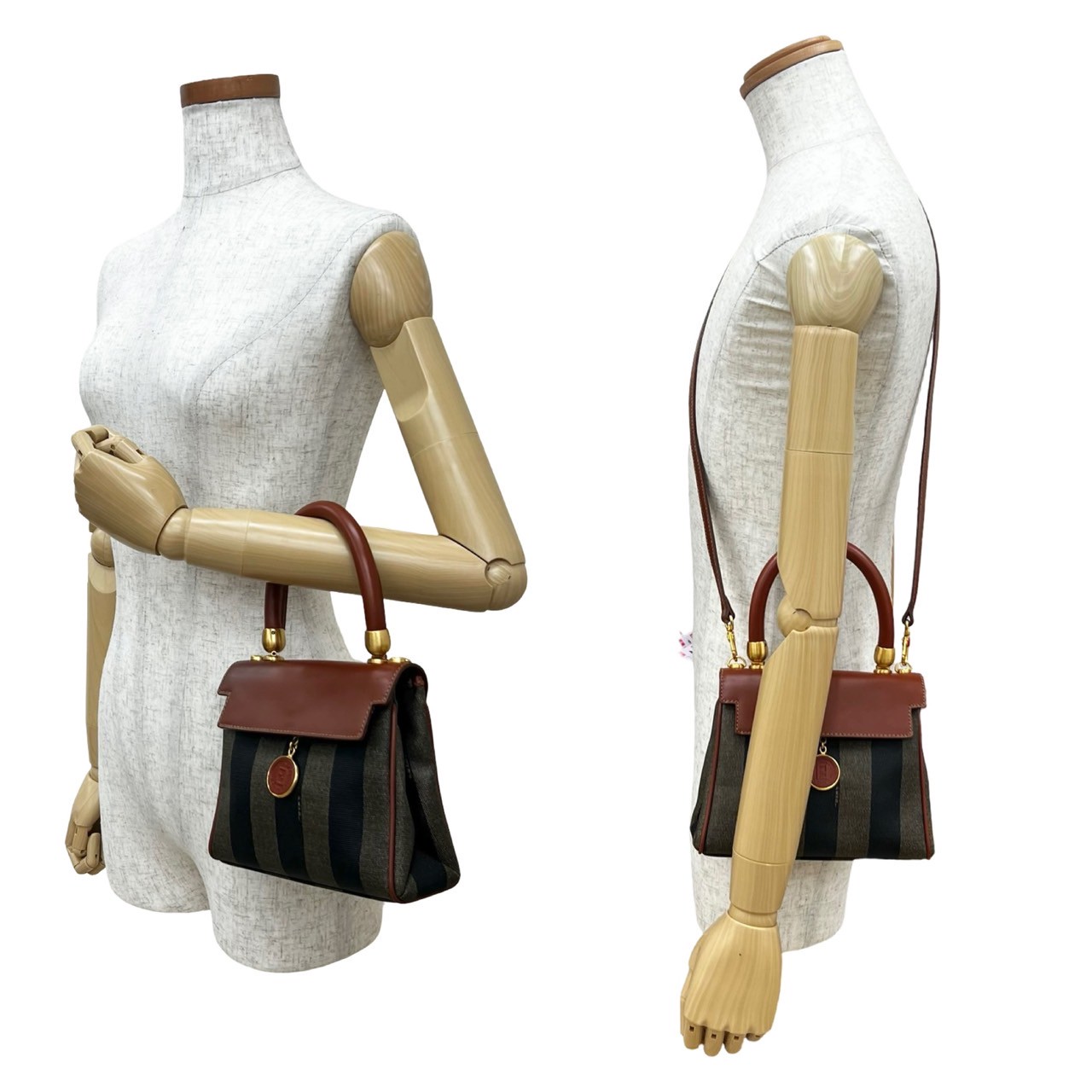 ぺカン 柄ショルダーバッグ レザー PVC ブラウン 40925