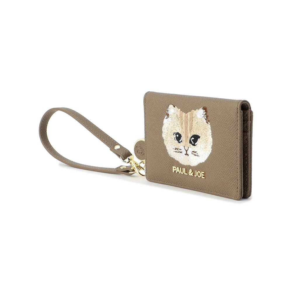 PAUL & JOE ACCESSOIRES (ポール＆ジョーアクセソワ)リールコード付き2面パスケース　カードケース PJA-W1083 CAT刺繍