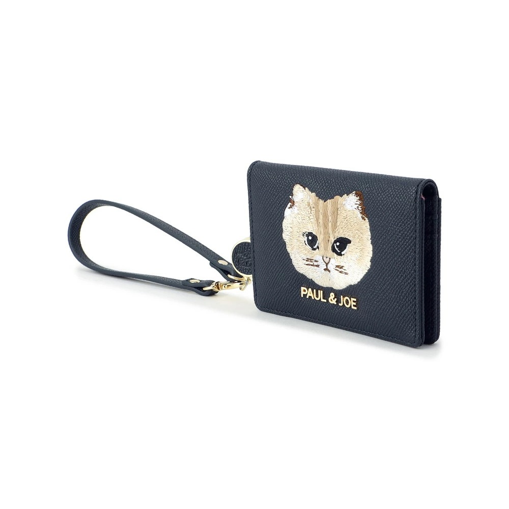 PAUL & JOE ACCESSOIRES (ポール＆ジョーアクセソワ)リールコード付き2面パスケース　カードケース PJA-W1083 CAT刺繍