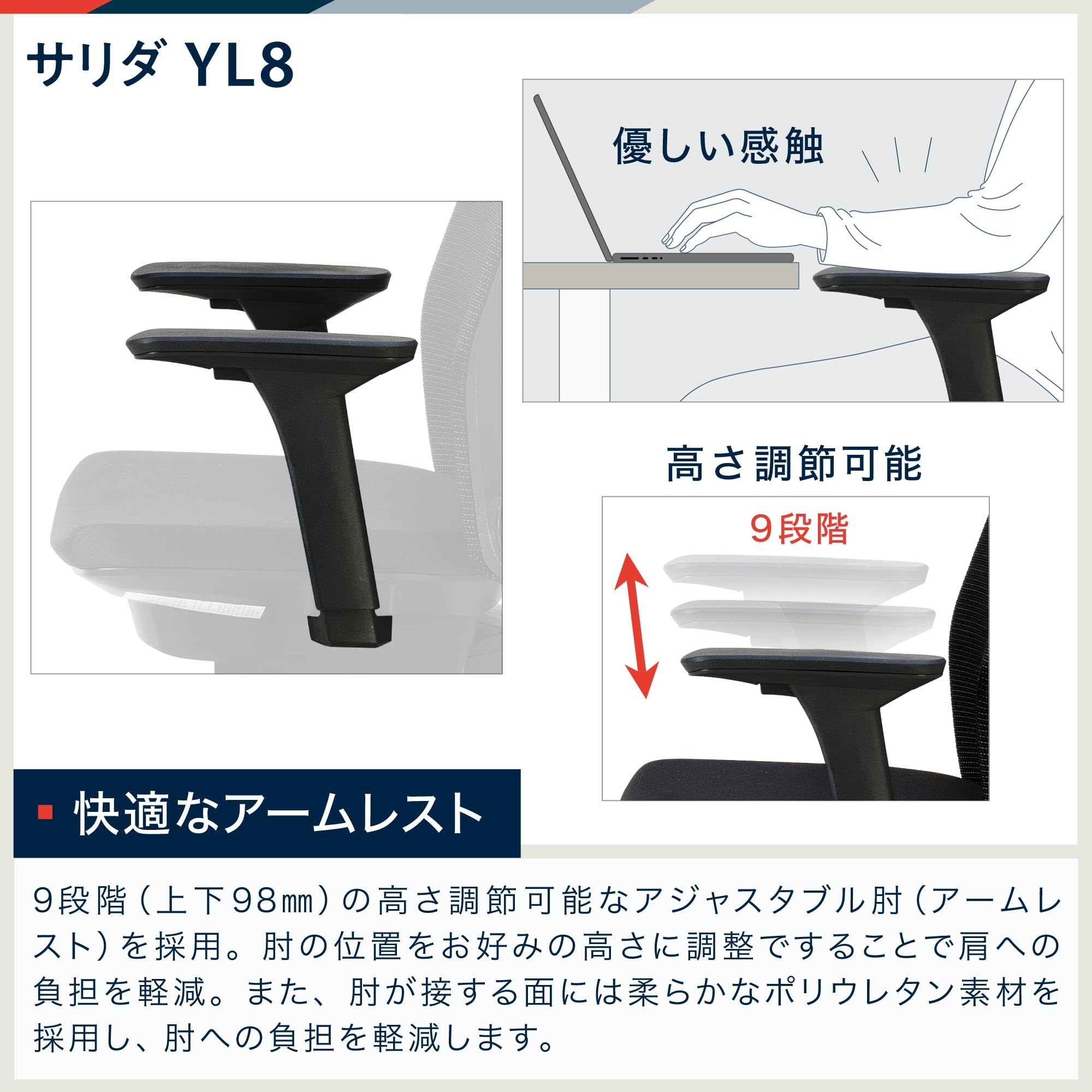 イトーキ サリダ YL8 ダックブルー×ブラック オフィスチェア【全身を支えるハイバック/通気性メッシュ素材/腰への負担を軽減 ランバーサポート/高機能ヘッドレスト/こだわりの座 72803
