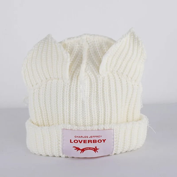 LOVERBOY ホワイト ニット帽 耳付き Amazon.co.jp: LOVERBOY ラバーボーイ ビーニー ニット帽 ネコ耳