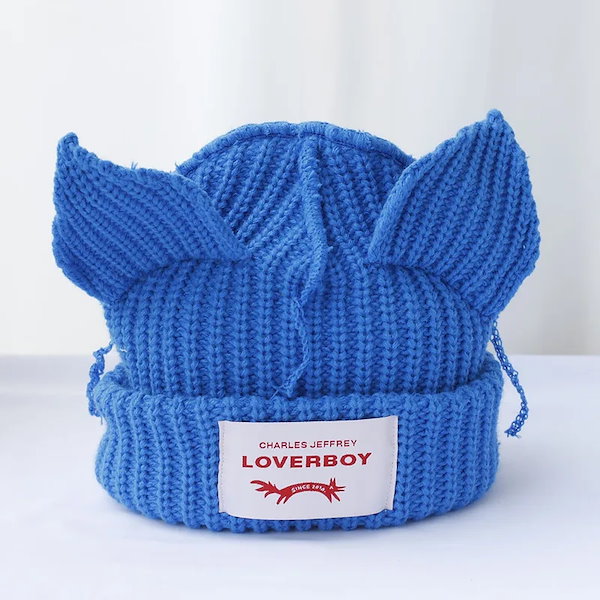 【希少カラー】LOVERBOY 猫耳ビーニー Qoo10] Loverboy-猫の耳のニット帽単色暖