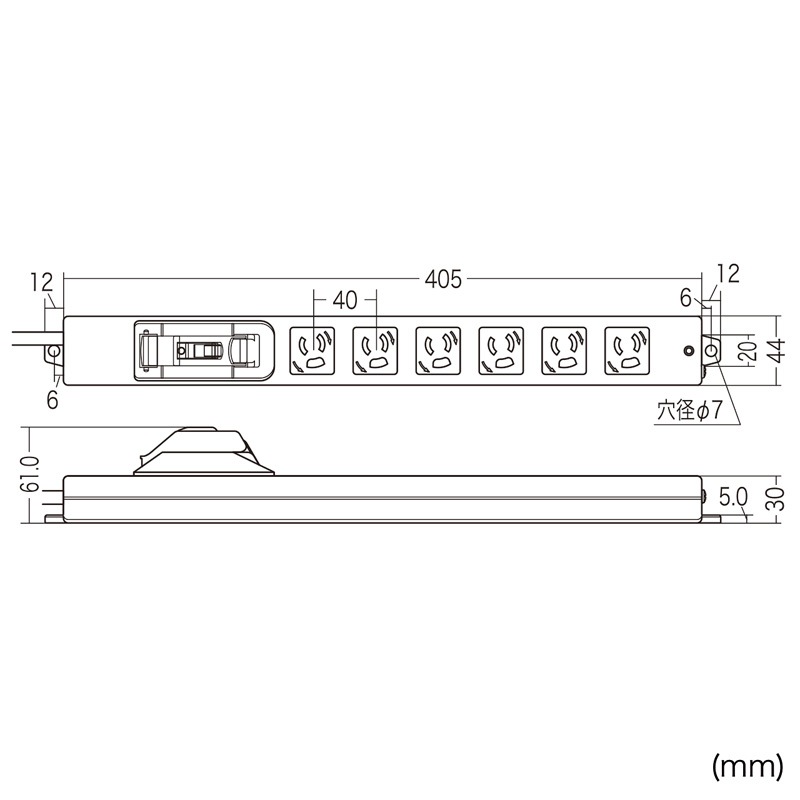 安全ブレーカータップ オフィス 工場用 3P 6個口 5m TAP-BR36A-5