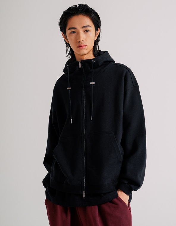 JEMUT] Overfit high neck heavy hood zip-up パーカー