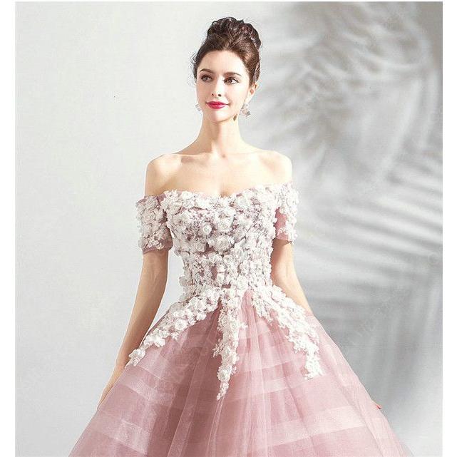 プリンセスライン プリンセス かわいい シンプル ドレス レディース カラードレス ウェディングドレス ロング 演奏会 ピアノ 発表会 袖あり 半袖 大人 ステージ-21