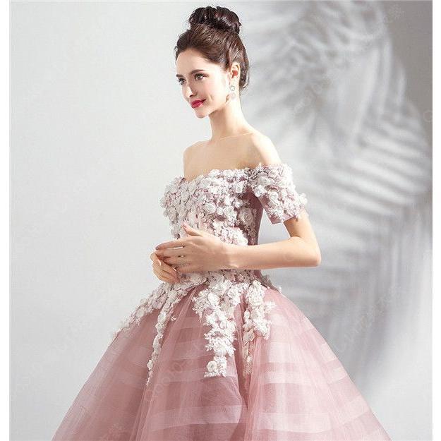 プリンセスライン プリンセス かわいい シンプル ドレス レディース カラードレス ウェディングドレス ロング 演奏会 ピアノ 発表会 袖あり 半袖 大人 ステージ-21