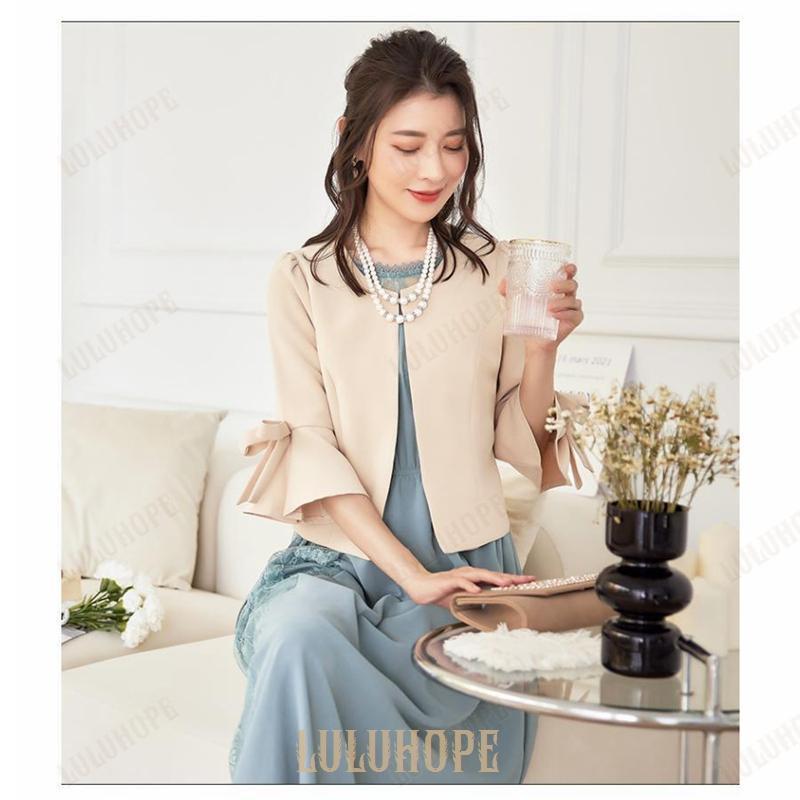 ジャケット レディース ママ 母 ボレロ 結婚式 長袖 パーティー 大きいサイズ ノーカラー 羽織 お呼ばれ 七分袖 7分袖 レディース 春 夏 秋 冬