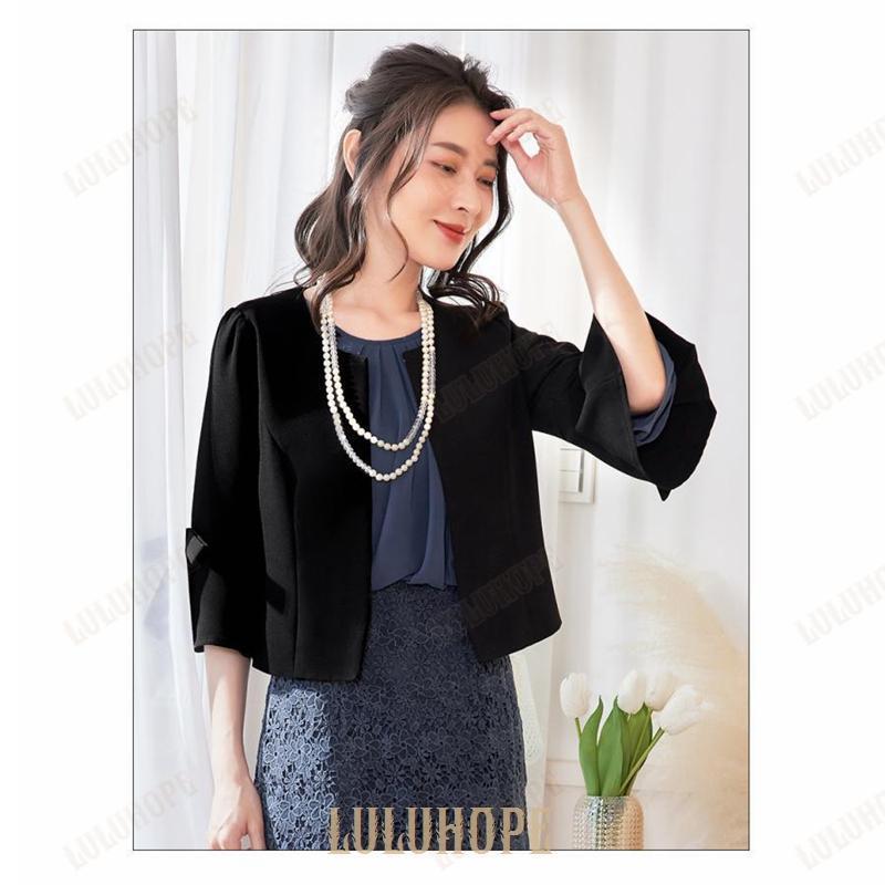 ジャケット レディース ママ 母 ボレロ 結婚式 長袖 パーティー 大きいサイズ ノーカラー 羽織 お呼ばれ 七分袖 7分袖 レディース 春 夏 秋 冬