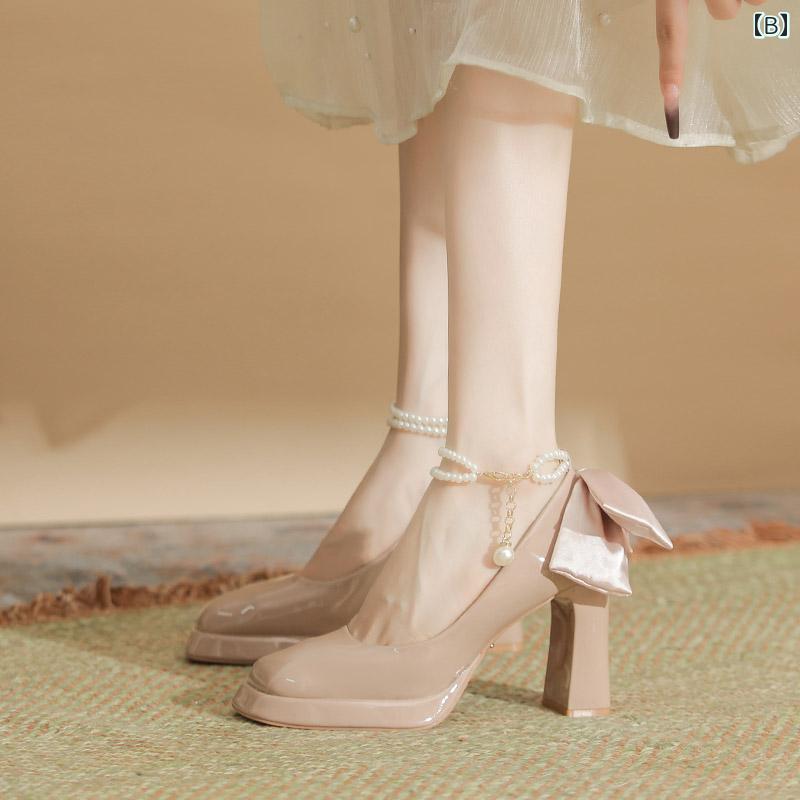 【激安本日限定】ヒール レディース パンプス 美脚 ホワイト メイン ウェディングドレス ウェディングシューズ メリージェーン ハイヒール 防水 靴 太ヒール 歩きやい チャンキー シングル シューズ