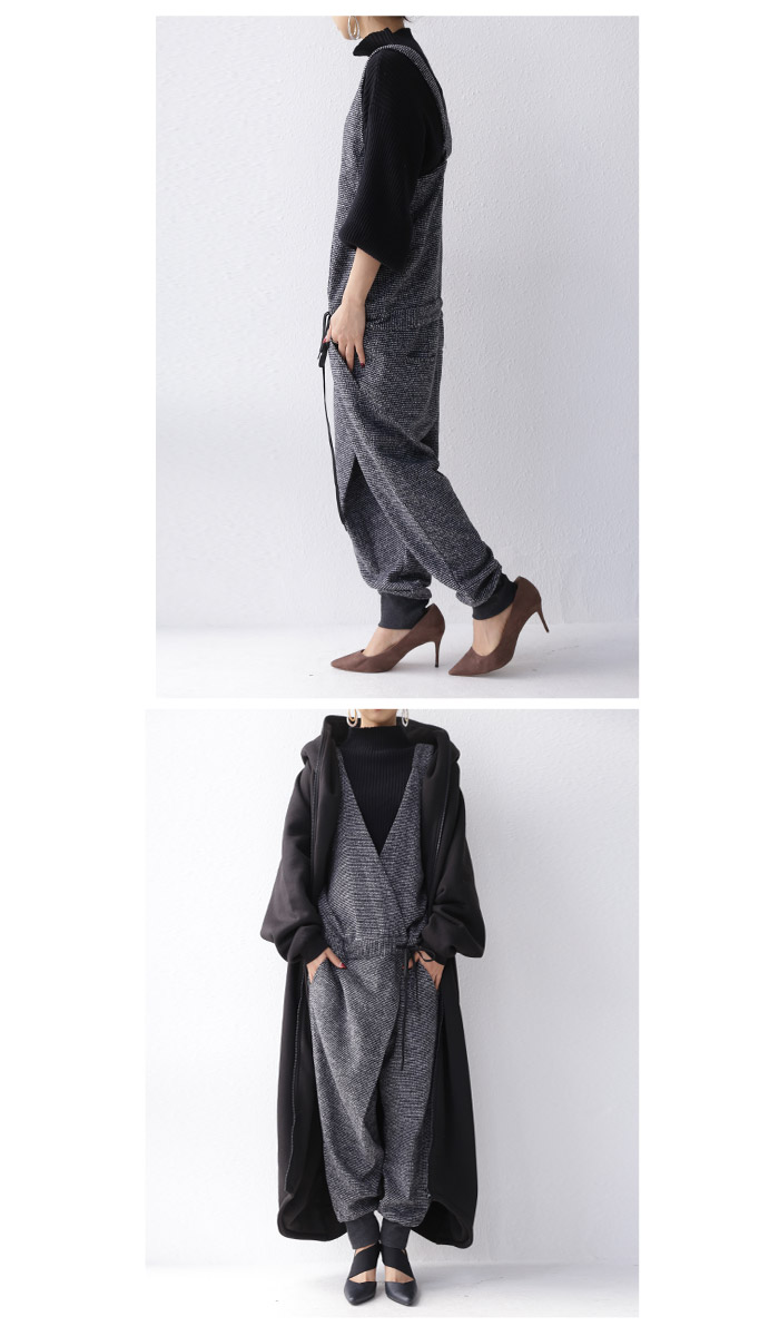 ウール混のほっこりさもシックに纏める大人顔デザインチェック柄サロペ・メール便不可【202B】 ウール混のほっこりさもシックに纏める大人顔デザインチェック柄サロペ・メール便不可【202B】