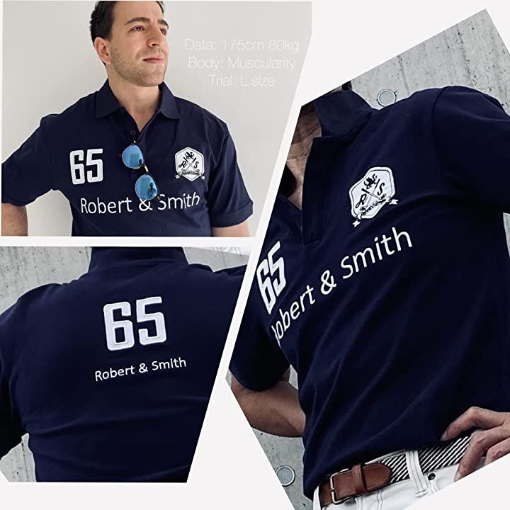 ロバート・アンド・スミス 100% コットン 定番 ゴルフ ポロシャツ ゴルフウエア 半袖メンズ(ネイビー, L)