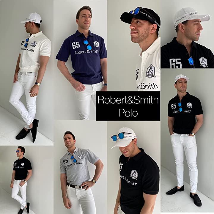 ロバート・アンド・スミス 100% コットン 定番 ゴルフ ポロシャツ ゴルフウエア 半袖メンズ(ネイビー, L)