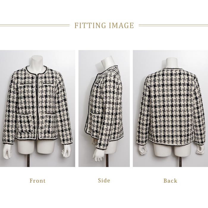 1点5,584円！クーポン利用で レディース ジャケット 秋 冬 秋冬 ジャケット ツイード 長袖 結婚式 パーティー 結婚式ジャケット チェック柄 アウター 結婚式 二次会 入学式 卒業式 卒園式