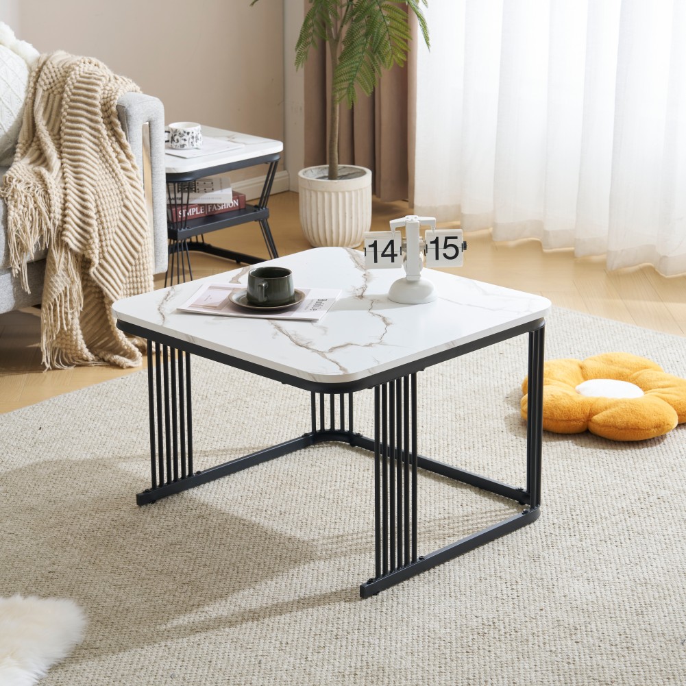 【2点購入で150OFF】【国内即発送】【新作登場】センターテーブル テーブル ローテーブル 大理石調 波紋 収納付き おしゃれ 入れ子式 正方形 2個セット 光沢感 組み合わせ自由【ホワイト（ブラッ