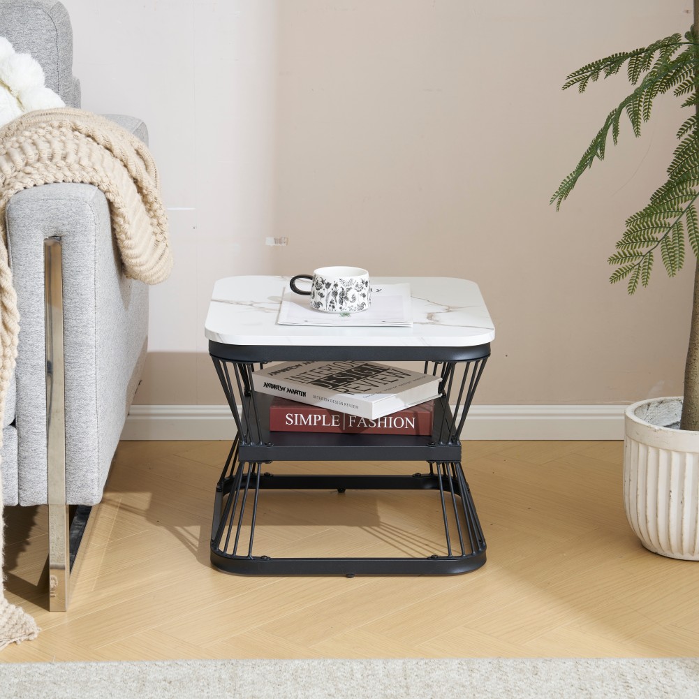 【2点購入で150OFF】【国内即発送】【新作登場】センターテーブル テーブル ローテーブル 大理石調 波紋 収納付き おしゃれ 入れ子式 正方形 2個セット 光沢感 組み合わせ自由【ホワイト（ブラッ