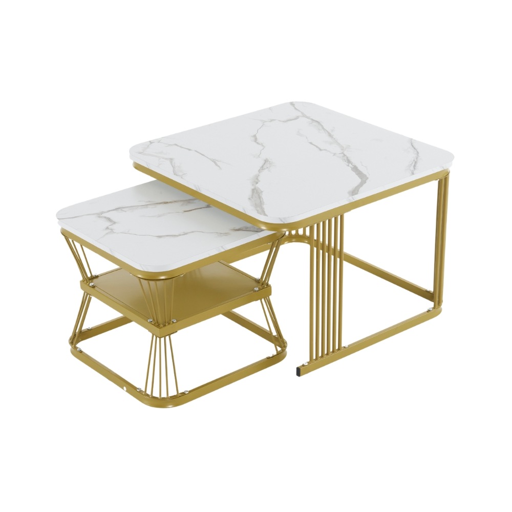 【2点購入で150OFF】【国内即発送】【新作登場】センターテーブル テーブル ローテーブル 大理石調 波紋 収納付き おしゃれ 入れ子式 正方形 2個セット 光沢感 組み合わせ自由【ホワイト（ブラッ
