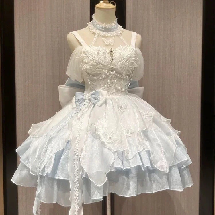 衣類ブルーとホワイトプリンセススタイル小さなドレスロリータスカート薄いフラッシュロリータアダルトギフトふくらんでいるスカート 衣類ブルーとホワイトプリンセススタイル小さなドレスロリータスカート薄いフラッシュロリータアダルトギフトふくらんでいるスカート