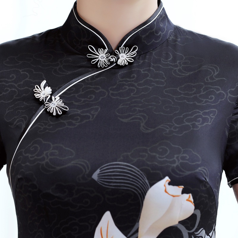 2023春夏シルクポジショニングプリント改良チャイナドレスプラスサイズワンピース 母の日 2023春夏シルクポジショニングプリント改良チャイナドレスプラスサイズワンピース 母の日