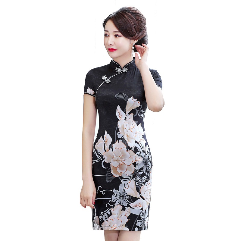 2023春夏シルクポジショニングプリント改良チャイナドレスプラスサイズワンピース 母の日 2023春夏シルクポジショニングプリント改良チャイナドレスプラスサイズワンピース 母の日