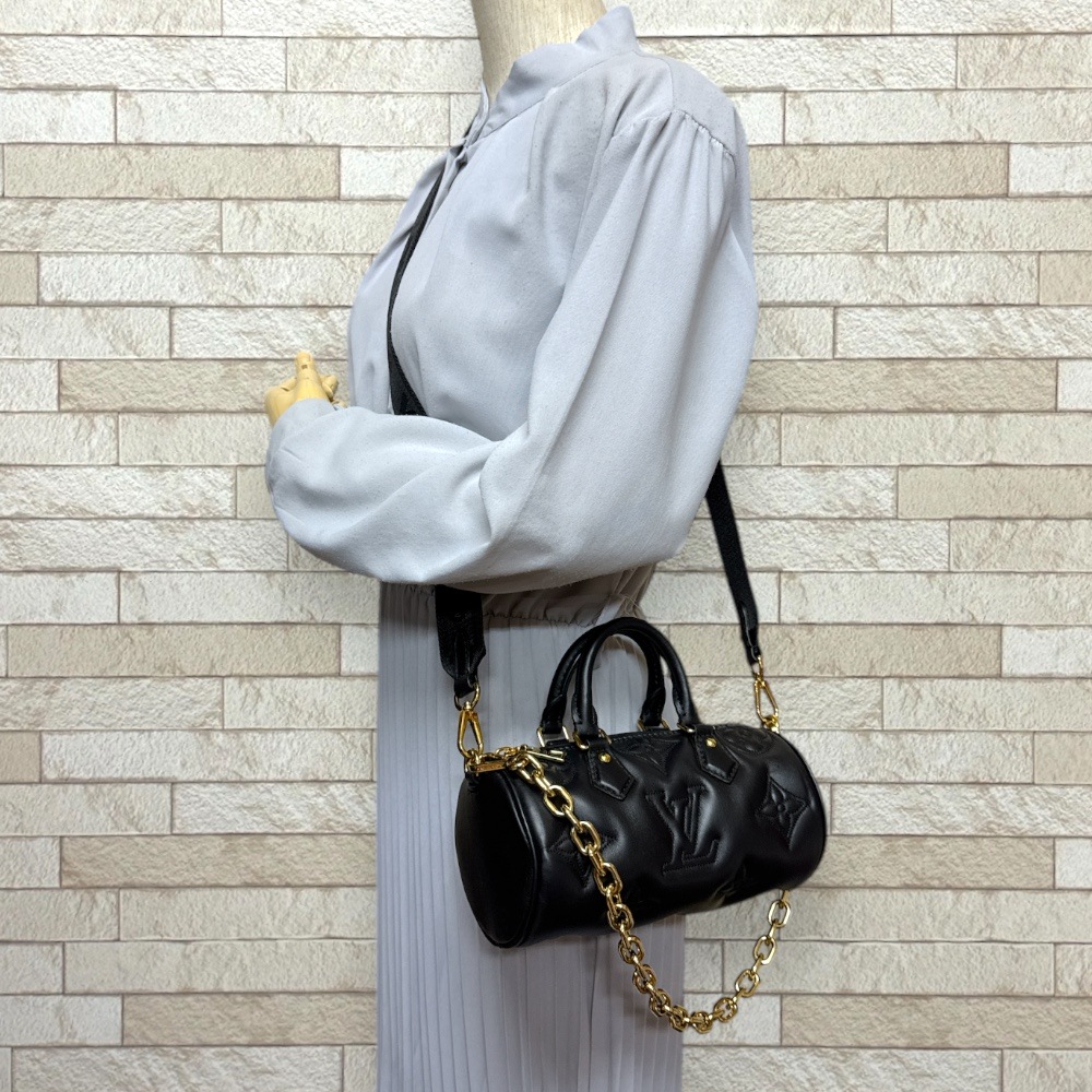 ルイヴィトン パピヨンBB バブルグラム ショルダーバッグ レザー M59800 ブラック LOUIS VUITTON 中古 美品