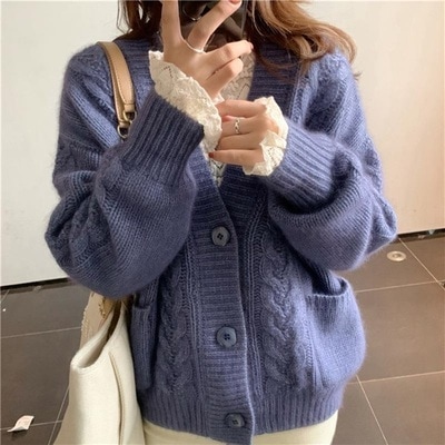 トップス デート カットソー ニットソー セーター カーディガン 袖あり 長袖 春 秋 冬 10代 20代 個性的 イエロー ブルー ブラウン S M L XL 2XL こなれ感 ゆったり レトロ