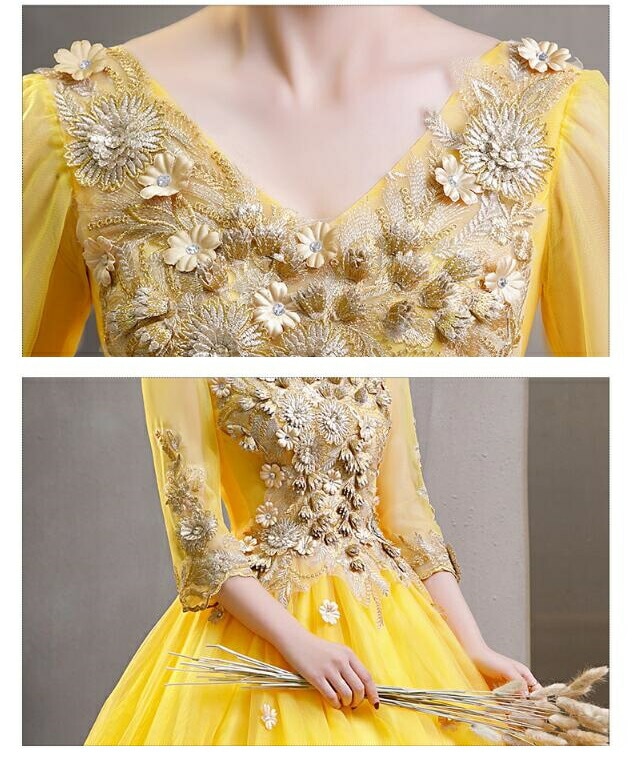 ウエディングドレス パーティードレス Long dress 結婚式ドレス エレガント 前撮り 袖あり 「XS~3XL」演奏会 発表会 ロングドレス 大きいサイズ カラードレス おしゃれ ステージ衣装