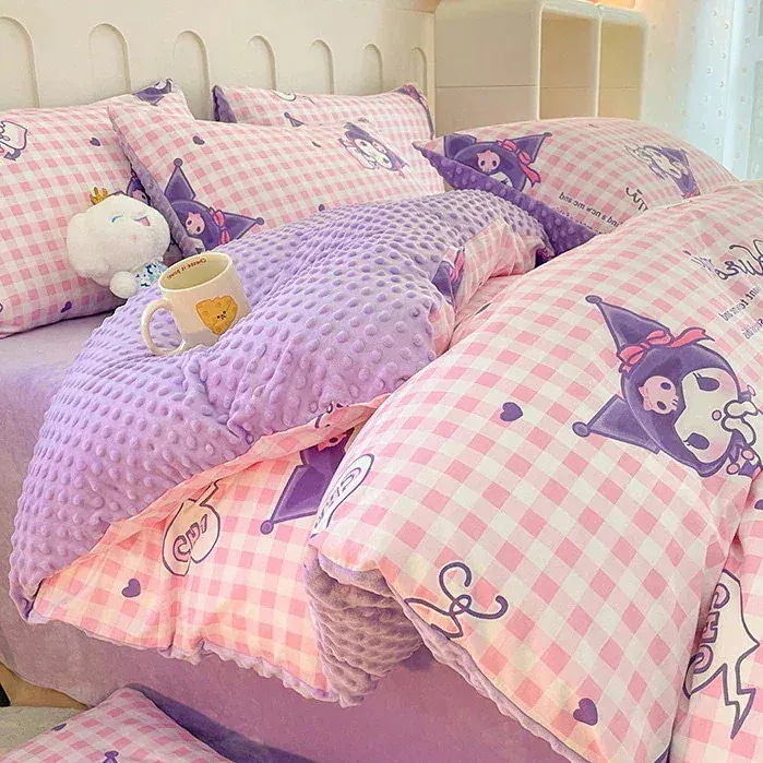 サンリオ純綿プラスベルベット4ピース漫画kt猫純綿ビーニー学生スリーピースベッドシーツとキルトカバー85