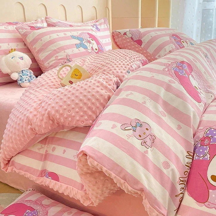 サンリオ純綿プラスベルベット4ピース漫画kt猫純綿ビーニー学生スリーピースベッドシーツとキルトカバー85