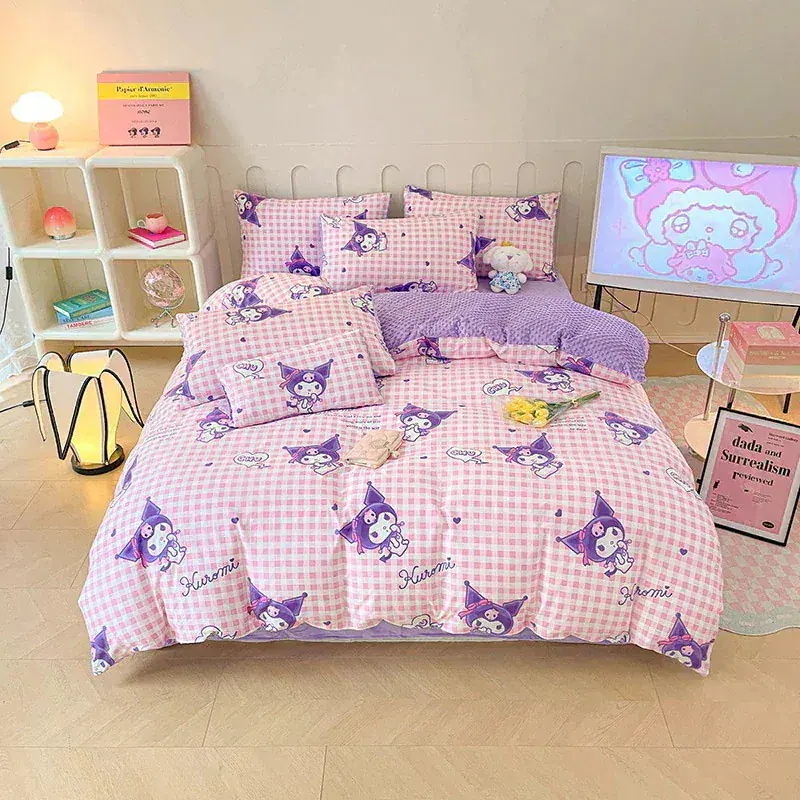 サンリオ純綿プラスベルベット4ピース漫画kt猫純綿ビーニー学生スリーピースベッドシーツとキルトカバー85