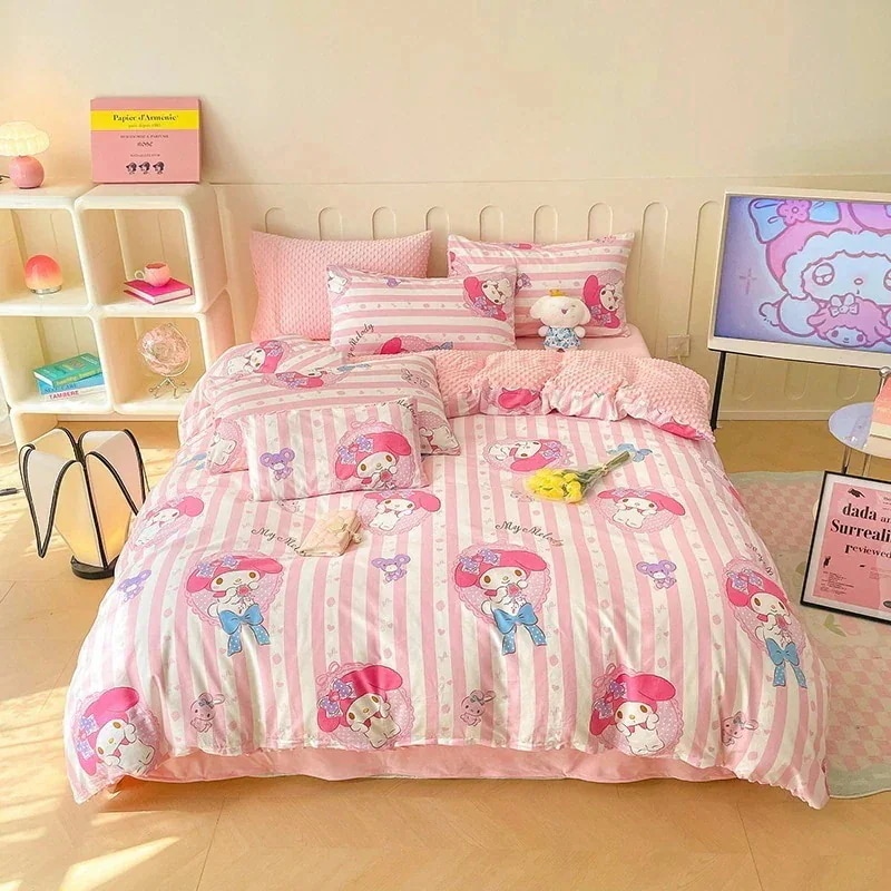 サンリオ純綿プラスベルベット4ピース漫画kt猫純綿ビーニー学生スリーピースベッドシーツとキルトカバー85