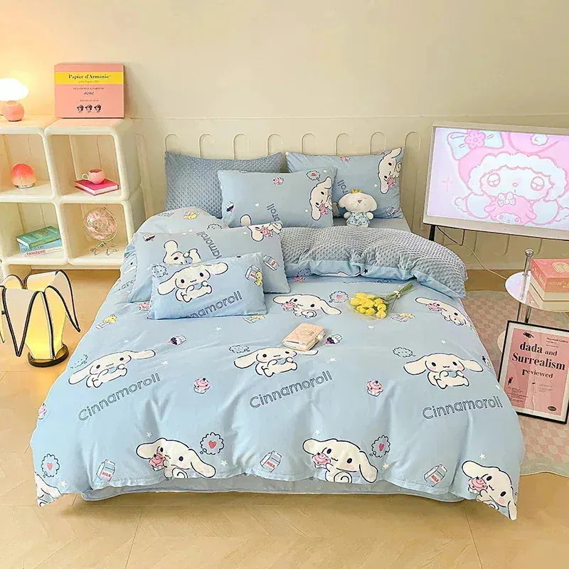 サンリオ純綿プラスベルベット4ピース漫画kt猫純綿ビーニー学生スリーピースベッドシーツとキルトカバー85