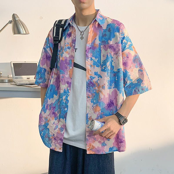 Qoo10] アロハシャツ メンズ 半袖 タイダイ柄