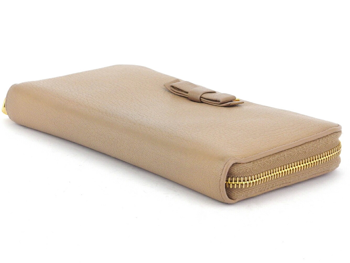 長財布 ラウンドファスナー 財布 リボン レディース ピンク ベージュ ゴールド 中古