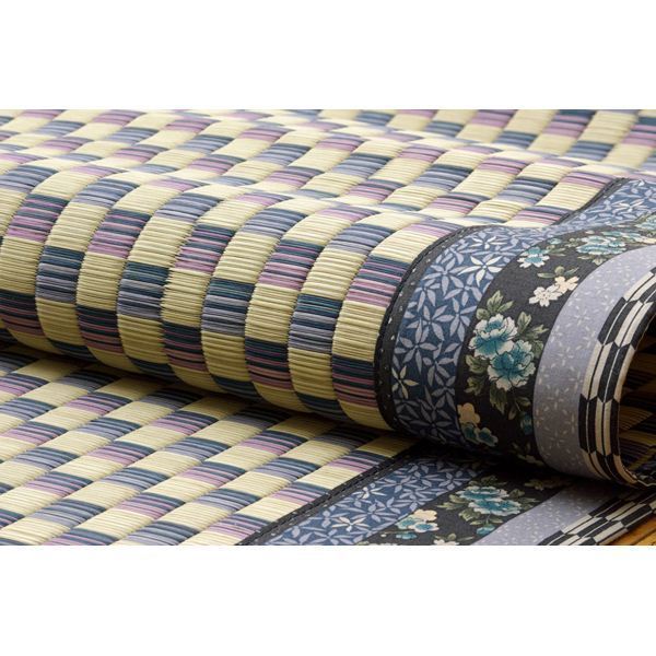 純国産/日本製 イ草花ござカーペット 『かれん』 ブルー 江戸間4.5畳（約261x261cm）