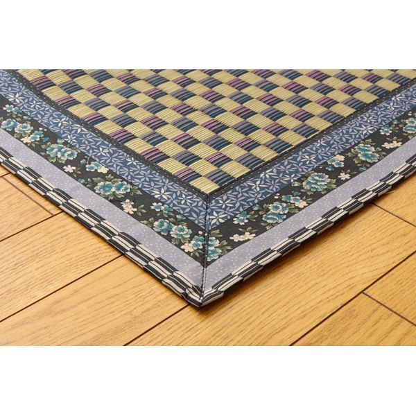 純国産/日本製 イ草花ござカーペット 『かれん』 ブルー 江戸間4.5畳（約261x261cm）