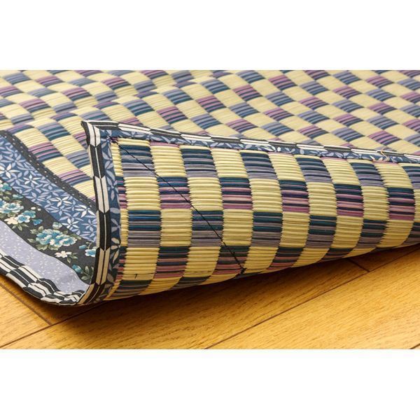 純国産/日本製 イ草花ござカーペット 『かれん』 ブルー 江戸間4.5畳（約261x261cm）