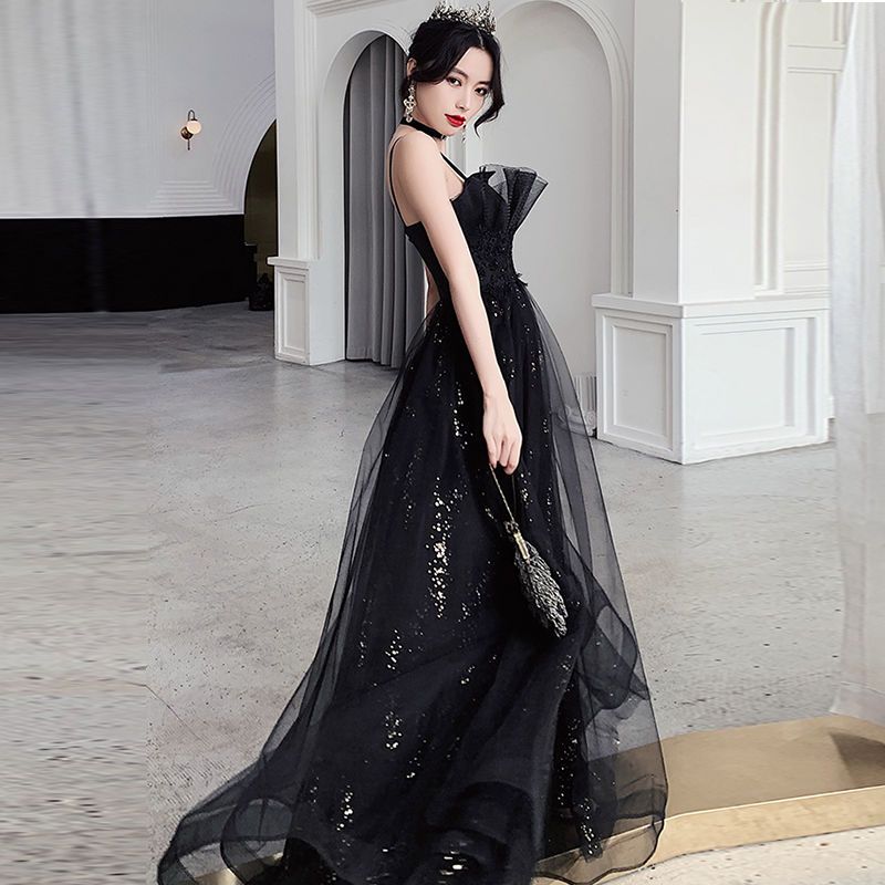 【急速出荷!】ブラックイブニングドレスドレスパーティー2024新作上品で感のあるハイレベルな誕生日会 着痩せ 結婚式 演奏会 発表会 卒業式 成人式 同窓会 ドレス