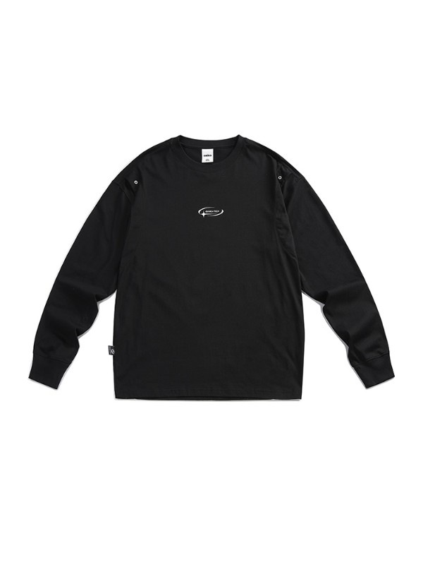 TECH 機能的なスタイルのブラックフェイクツーピースヘビーロングスリーブTシャツレディース通気性ドロップショルダートップ多用途ルーズ TECH 機能的なスタイルのブラックフェイクツーピースヘビーロングスリーブTシャツレディース通気性ドロップショルダートップ多用途ルーズ