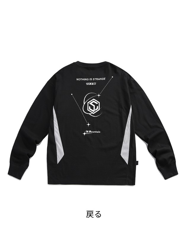 TECH 機能的なスタイルのブラックフェイクツーピースヘビーロングスリーブTシャツレディース通気性ドロップショルダートップ多用途ルーズ TECH 機能的なスタイルのブラックフェイクツーピースヘビーロングスリーブTシャツレディース通気性ドロップショルダートップ多用途ルーズ